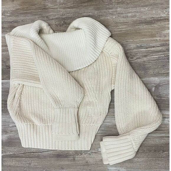 Athleta Alder Chunky Cable Knit Sweater Cream Sz L - Picture 3 of 11